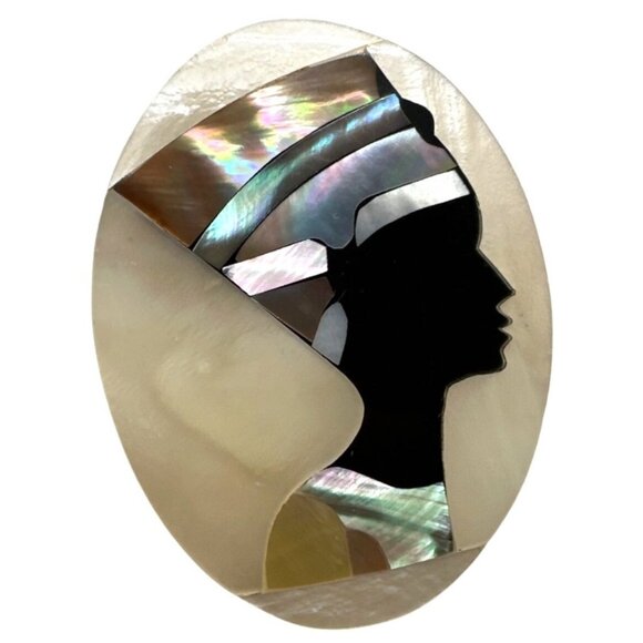 Handcrafted Mosaic Inlay Medallion Nefertiti Vintage Egyptian Revival Shell - Picture 1 of 4